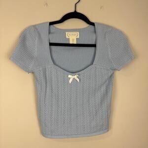 The Prairie by Rachel Ashwell Blue Ribbed Short Sleeve Top Size Medium